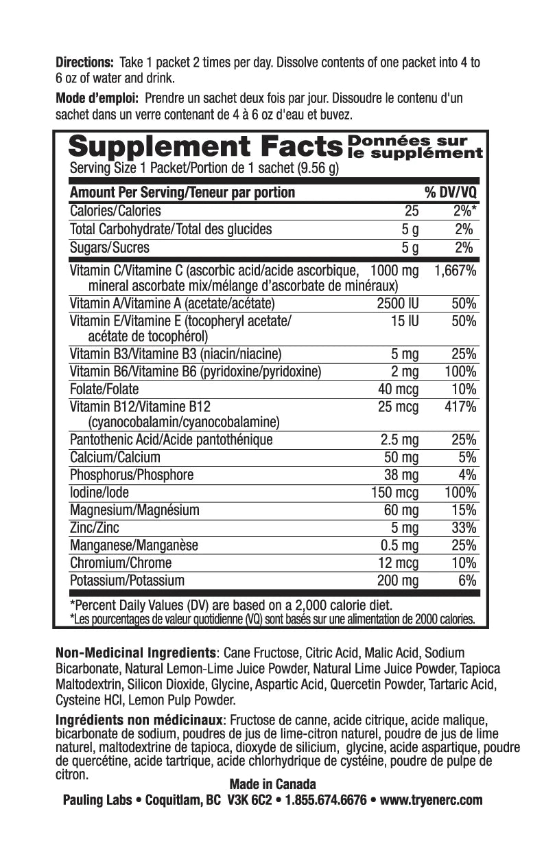 Ener-C Lemon Lime -Multivitamin drink mix -1000 mg Vitamin C -30 Packets